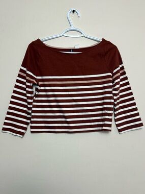 BDG Striped Boatneck Crop Top - Brown & White size S